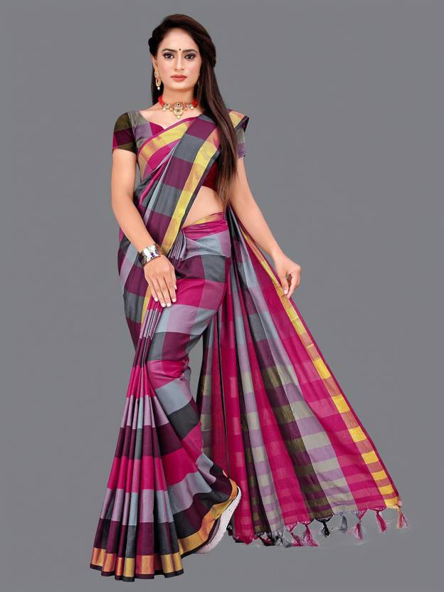 Shaibo saree Checkered Daily Wear Cotton Silk Saree