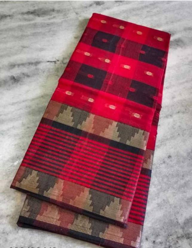 Balika bodhu Checkered Tant Pure Cotton Saree