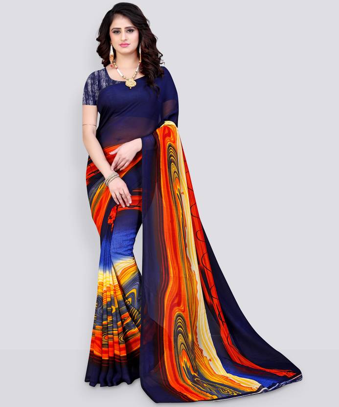 Leelavati Floral Print Bollywood Georgette Saree (Blue)