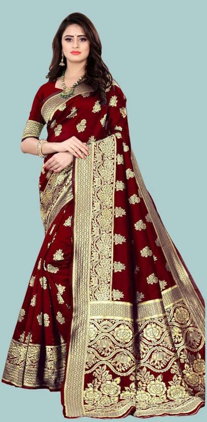 BOUGHTNOW Self Design, Woven, Embellished Banarasi Art Silk, Cotton Silk Saree