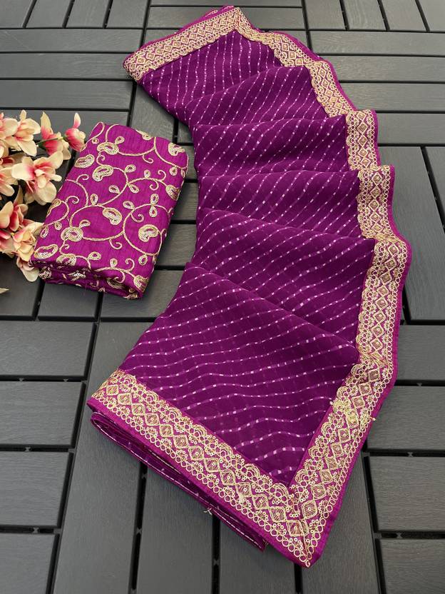 RHG Fashion Ready to Wear Embroidered, Printed Bandhani Georgette Saree (Purple)