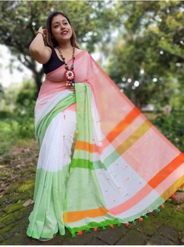 AjoyDas Woven Berhampuri Pure Cotton Saree