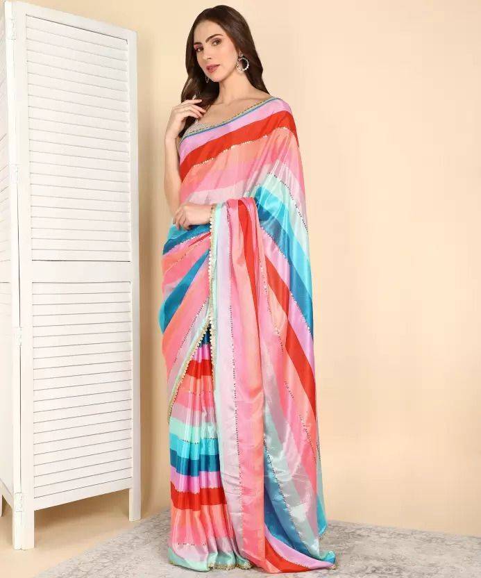 Clemira Printed, Striped Bollywood Georgette Saree