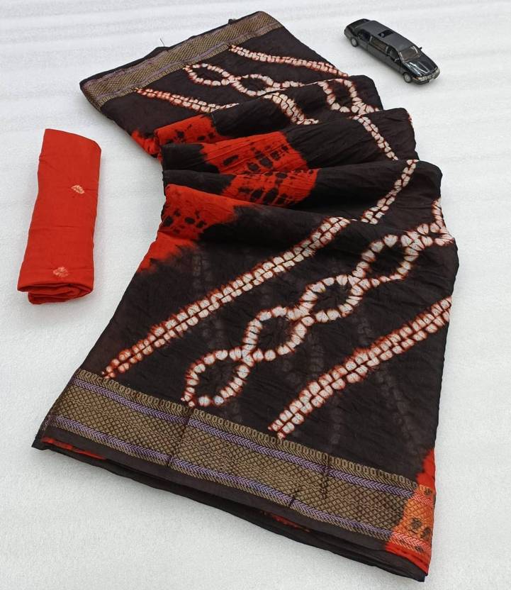ISHWAR CREATION Printed Bandhani Cotton Blend Saree
