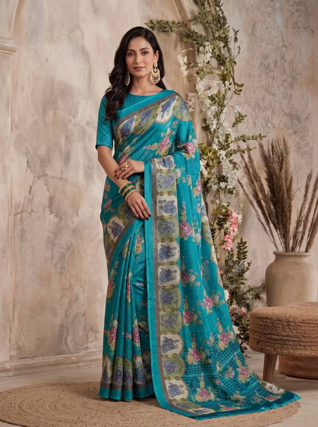 PANZORA Printed Daily Wear Silk Blend Saree