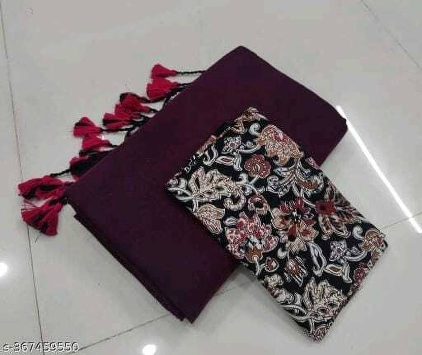 SMRITI HANDLOOM Printed Kalamkari Handloom Pure Cotton Saree (Magenta, Black)