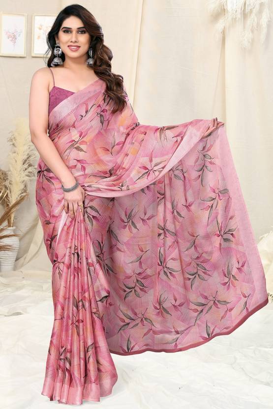 MIRCHI FASHION Floral Print Daily Wear Chiffon, Georgette Saree (Pink, Brown)
