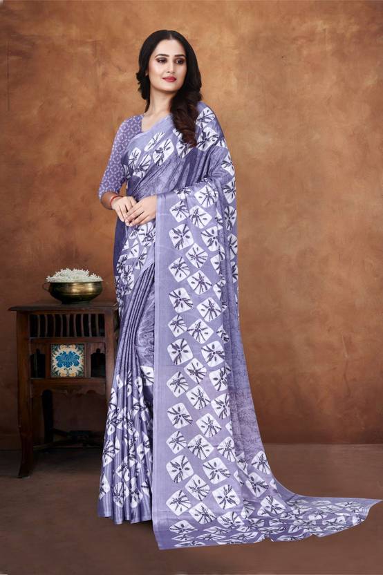 jihana fab Printed Banarasi Georgette, Silk Blend Saree (Purple)
