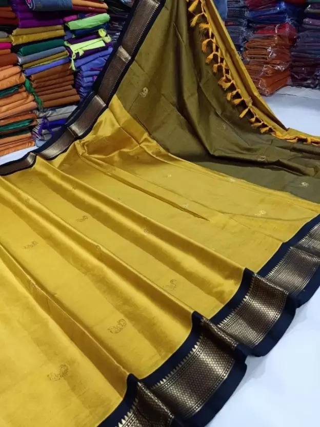 Bloriza Temple Border, Woven, Self Design Paithani Cotton Silk Saree