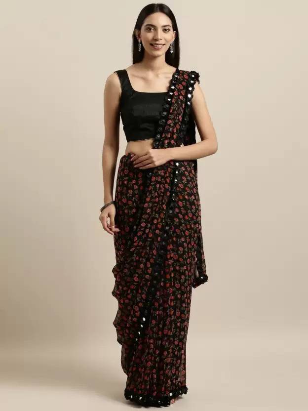 BLEESBURY Printed, Floral Print, Graphic Print, Embroidered, Digital Print, Self Design Bollywood Chiffon, Georgette Saree