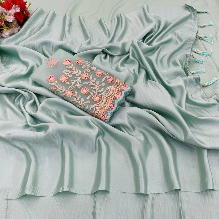 Tradivibe Dyed Bollywood Satin Saree