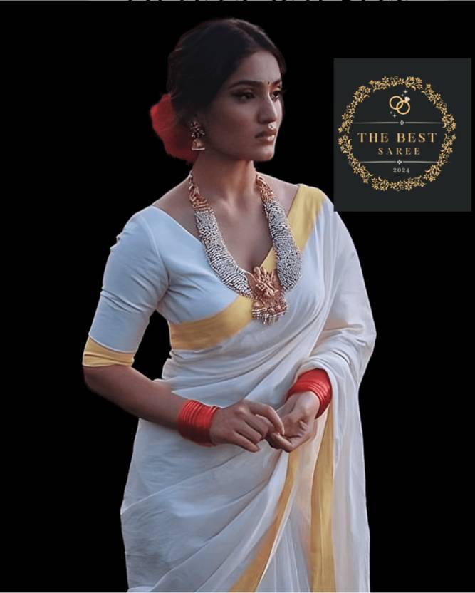 ANTIK Solid/Plain, Woven Mundum Neriyathum Art Silk Saree