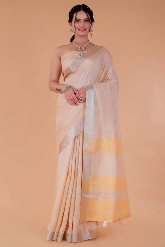 NEGRONI Solid/Plain Bollywood Linen Saree