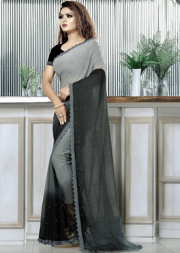 Fashion Day Self Design Bollywood Georgette Saree (Black, Grey)