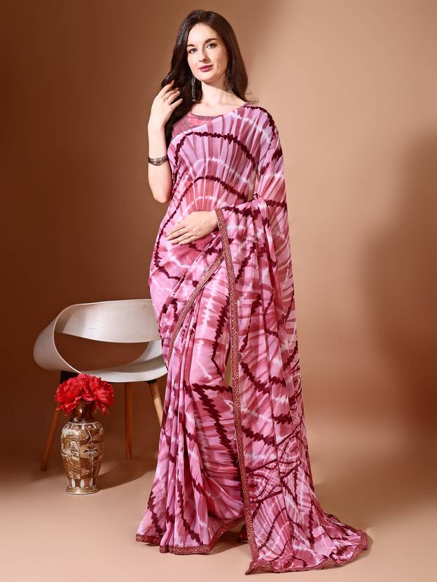 Leelavati Printed, Embellished, Embroidered Daily Wear Chiffon Saree (Pink)