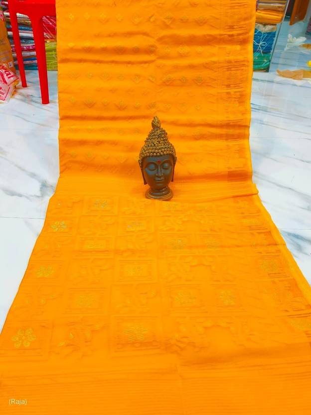 Averis collection Printed, Floral Print, Geometric Print Jamdani Cotton Blend Saree