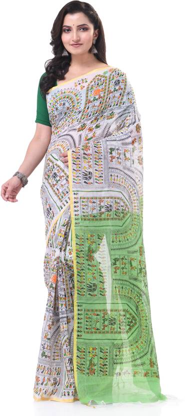 TANTLOOM Printed Handloom Cotton Blend Saree