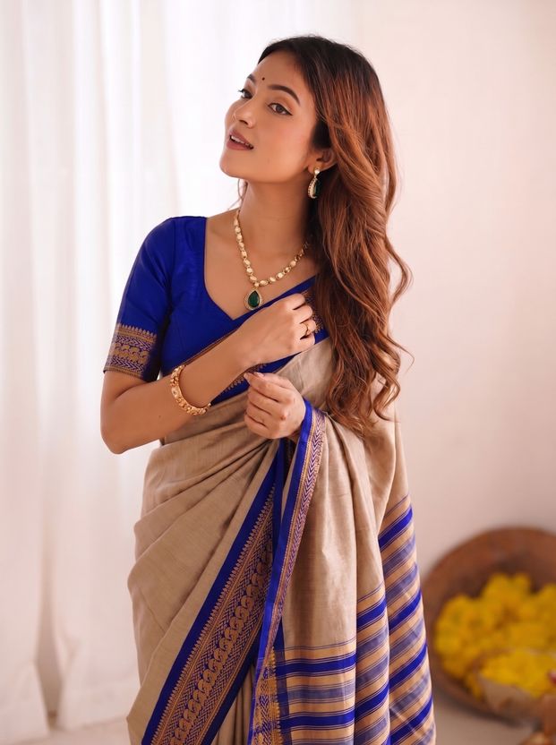 ASTIKA Fashion Yellow Cotton Silk Saree - Image 4