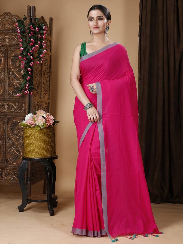 Ruuprekha Solid/Plain Handloom Pure Cotton Saree