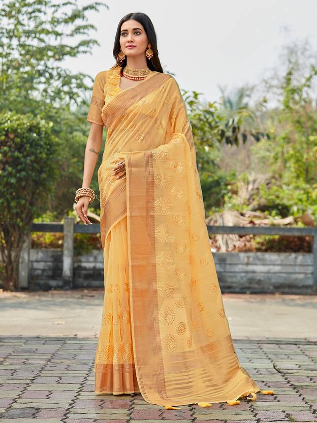KARAGIRI Embroidered, Embellished, Self Design Daily Wear Linen Saree