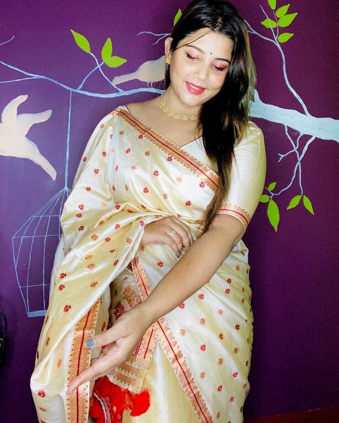 VARCREATION Woven Mekhela Chador Pure Silk Saree