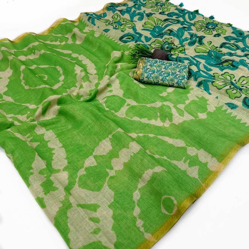nirave fashion Printed Daily Wear Cotton Linen Saree