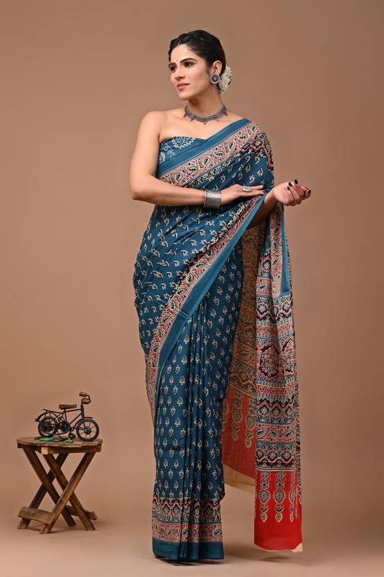 Clothonus Blocked Printed, Hand Painted, Printed, Self Design, Graphic Print Ikkat Pure Cotton Saree