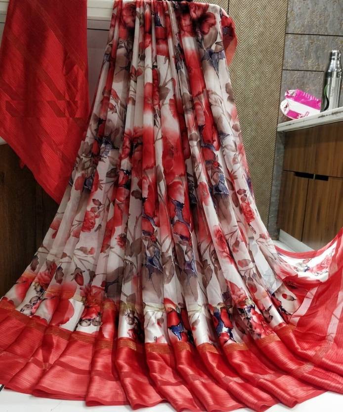 Bombey Velvat Fab Printed, Hand Painted, Ombre, Geometric Print, Graphic Print, Polka Print, Floral Print, Solid/Plain Jamdani Georgette, Crepe Saree