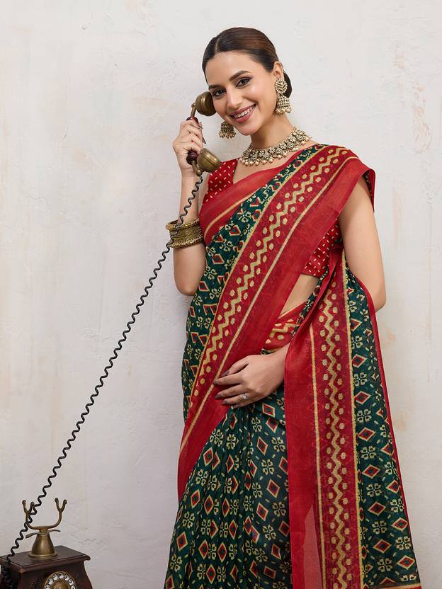BFM Geometric Print Bollywood Cotton Blend Saree