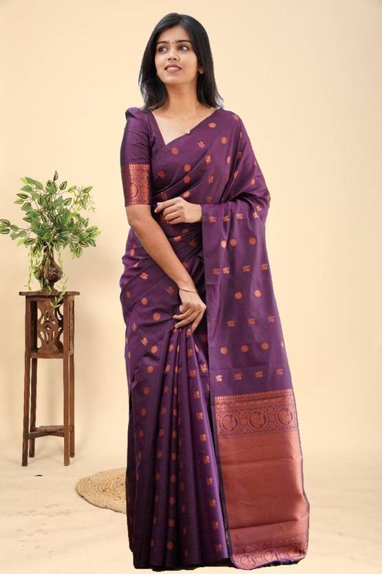 kevamifashion Woven Kanjivaram Art Silk Saree (Purple)