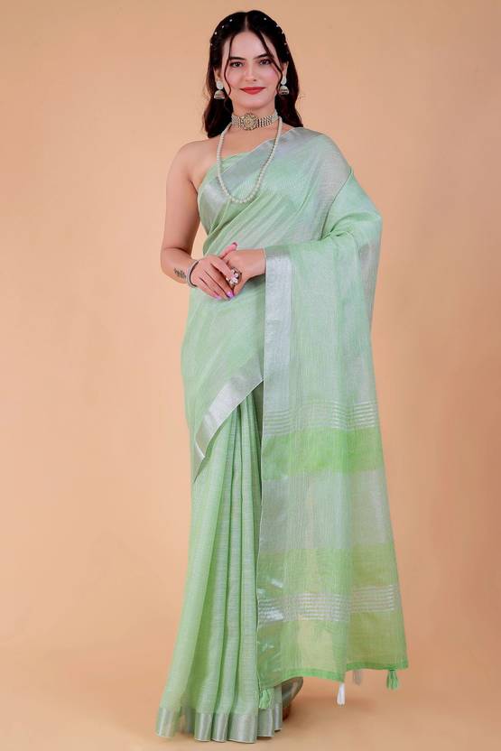 NEGRONI Solid/Plain Bollywood Linen Saree