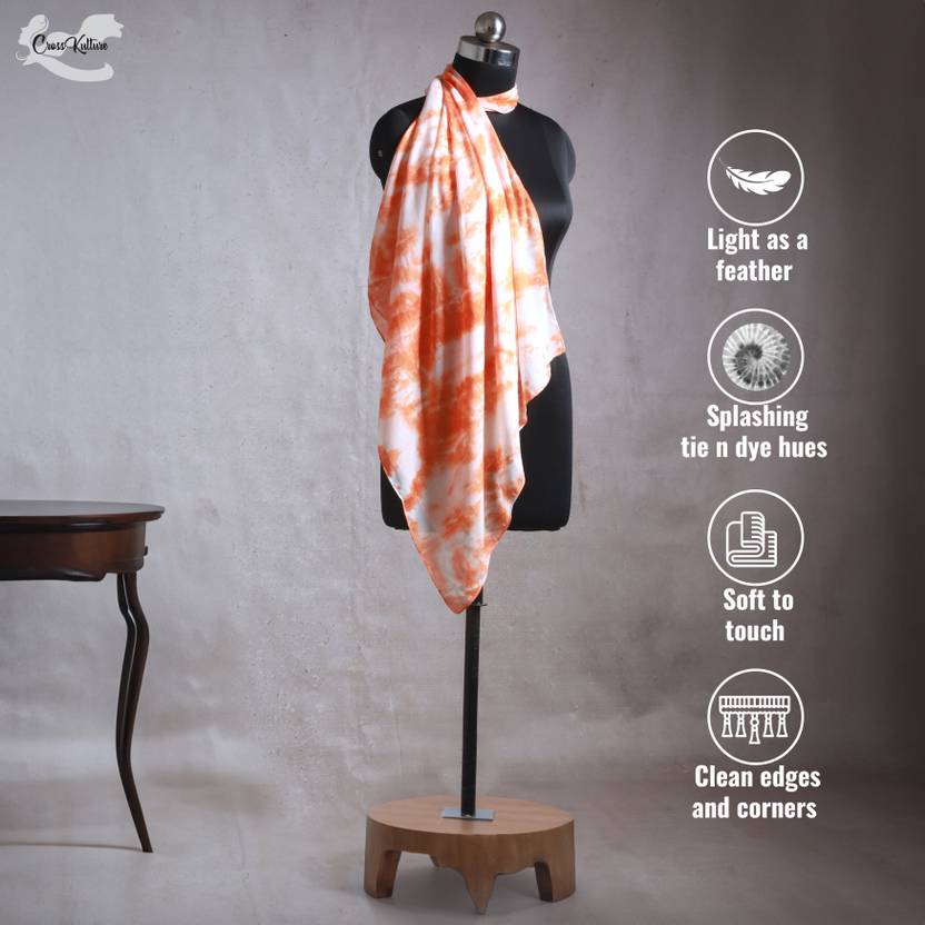 CrossKulture Printed Polycotton Women Orange Scarf