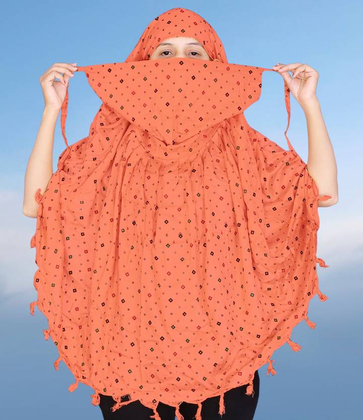 HOJIAX Printed Rayon Women Orange Scarf