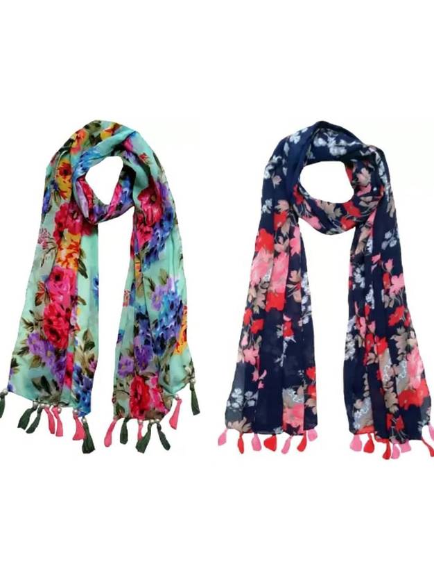 StoleVilla Floral Print Chiffon Women Multicolor Stole, Scarf, Fancy Scarf