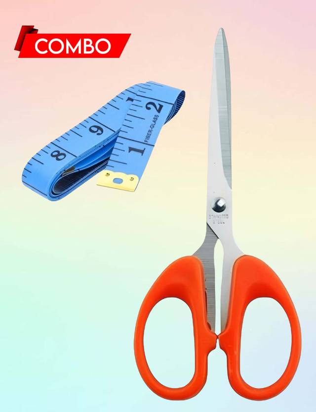 ALTEK Combo Pack of 7 Inch Sharp Stainless Steel Scissors and Measuring Tape Feeta Scissors