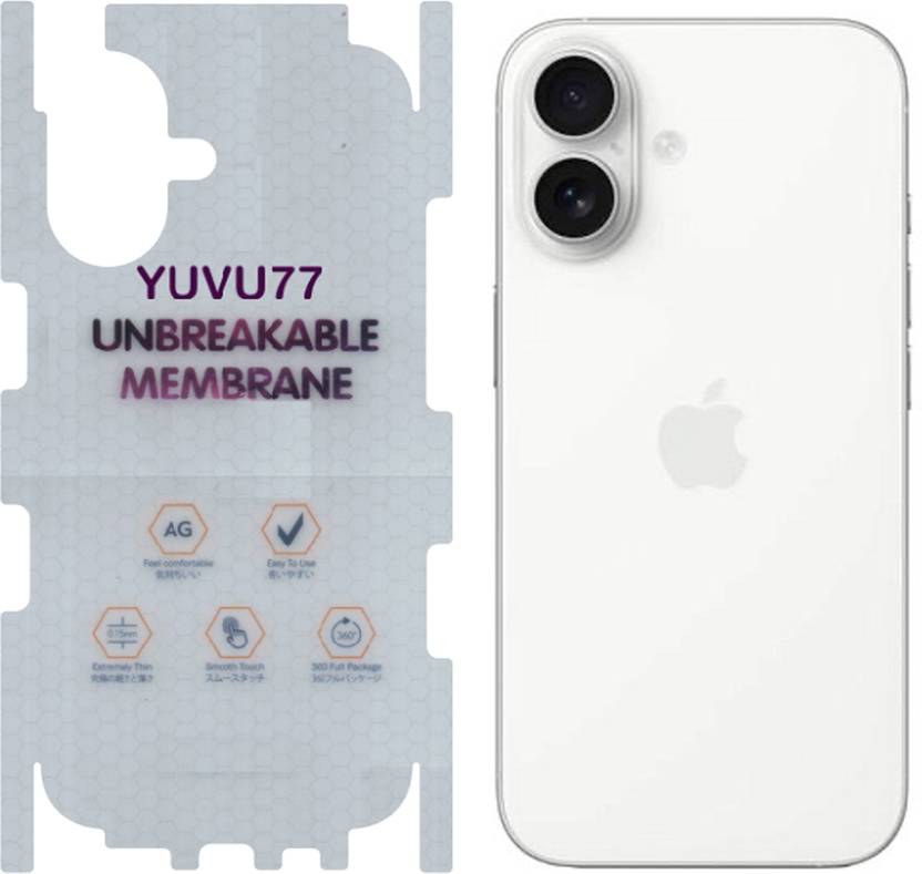 yuvu77 Back Screen Guard for Apple iPhone 16, Membrane with 360 coverage, unbreakable membrane