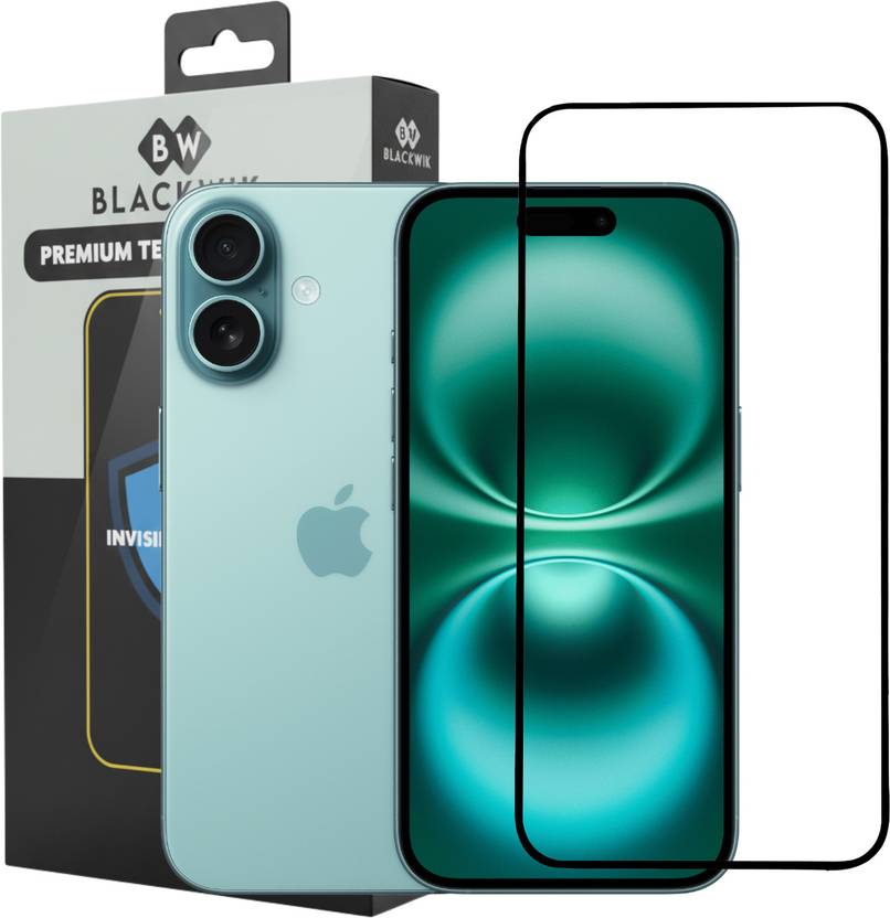 Blackwik Edge To Edge Tempered Glass for Apple iPhone 16, Premium Military grade Edge to Edge Premium gorilla temper black glass screen guard with Self Installation Guide