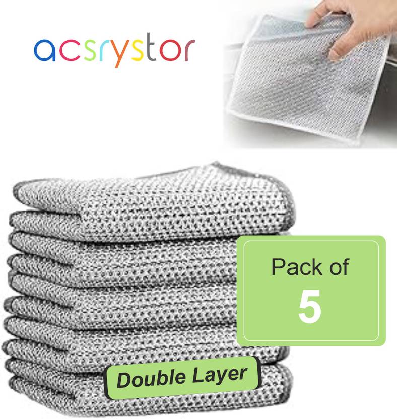 acsrystor 5 Pcs Double Layer Wire Dishwashing Rags For Scrubbing and Cleaning Dishes Scrub Pad