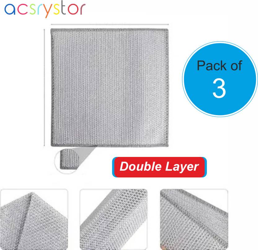 acsrystor 3 Pcs Double Layer Wire Dishwashing Rags For Scrubbing and Cleaning Dishes Scrub Pad