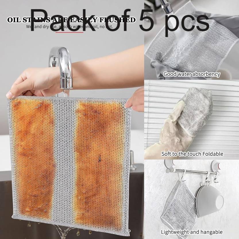 CareHut Non-Scratch Wire Dishwashing Multipurpose Cleaning Scrubber for Kitchen 5 Pcs_w6 Stainless Steel Scrub