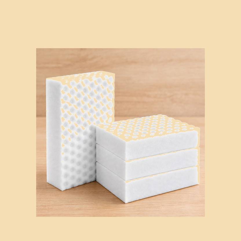 Medium, Pack of 4 AROVIA LIVING Pack of 4 White Household Household Sponge Scrub Sponge