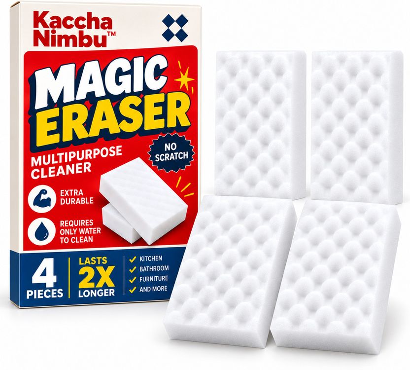 Kaccha Nimbu Magic Eraser Cleaning Sponge, Pack of 4 - Image 1