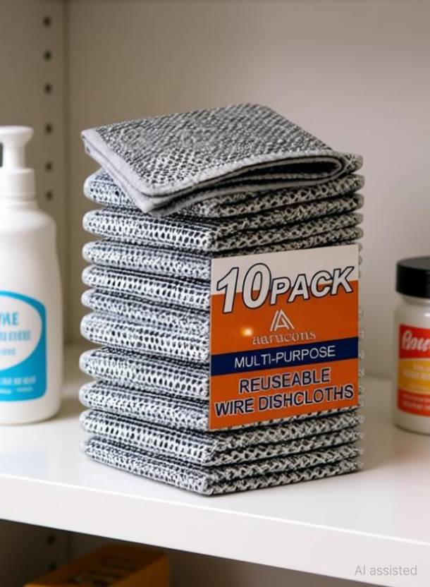 aarucons Double Layer Non Scratch Dish Wash Cloth for Kitchen, Cleaning Cloths Scrubber Scrub Pad