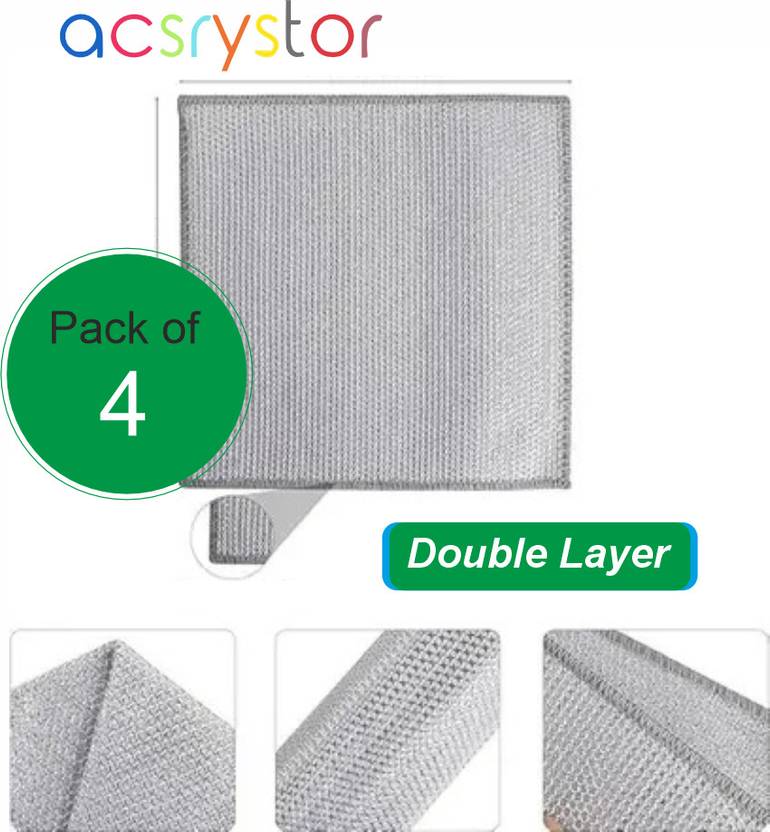acsrystor 4 Pcs Double Layer Wire Dishwashing Rags For Scrubbing and Cleaning Dishes Scrub Pad