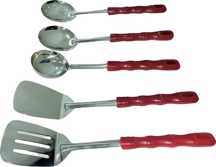 Enovetica Stainless Steel Cooking and Serving Spoon Set/Kitchen Tool Set/Ladle, Spatula Kitchen Tool Set