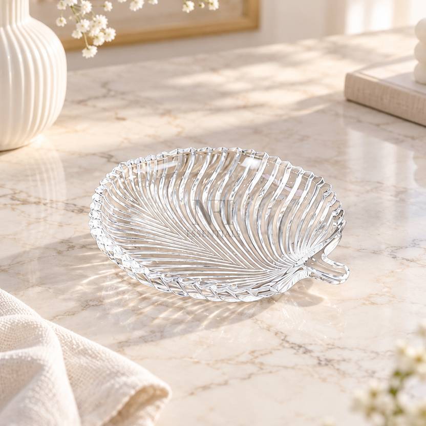 NFI essentials Leaf Shape Glass Tray for Serving Dry Fruits, Snacks, Sweets Tray Serving Set