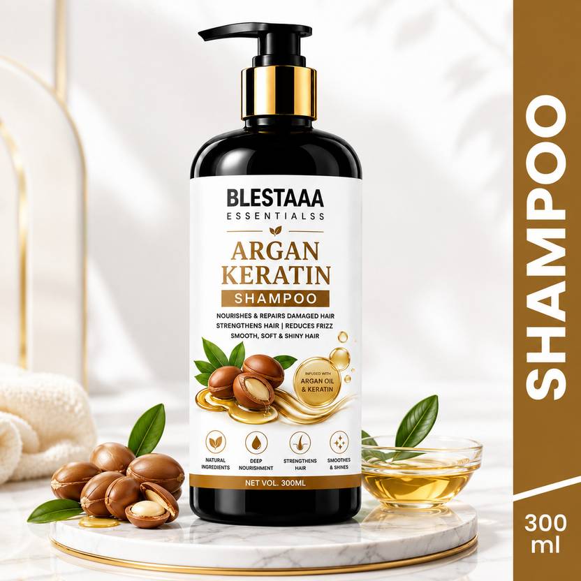 blestaaa essentialss Argan Keratin Shampoo | Repairs Damaged Hair & Controls Frizz Naturally