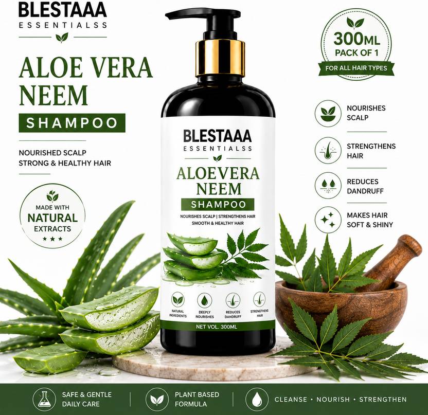 blestaaa essentialss Aloe vera Neem Shampoo Smoother & Shiner Hair Daily Usages