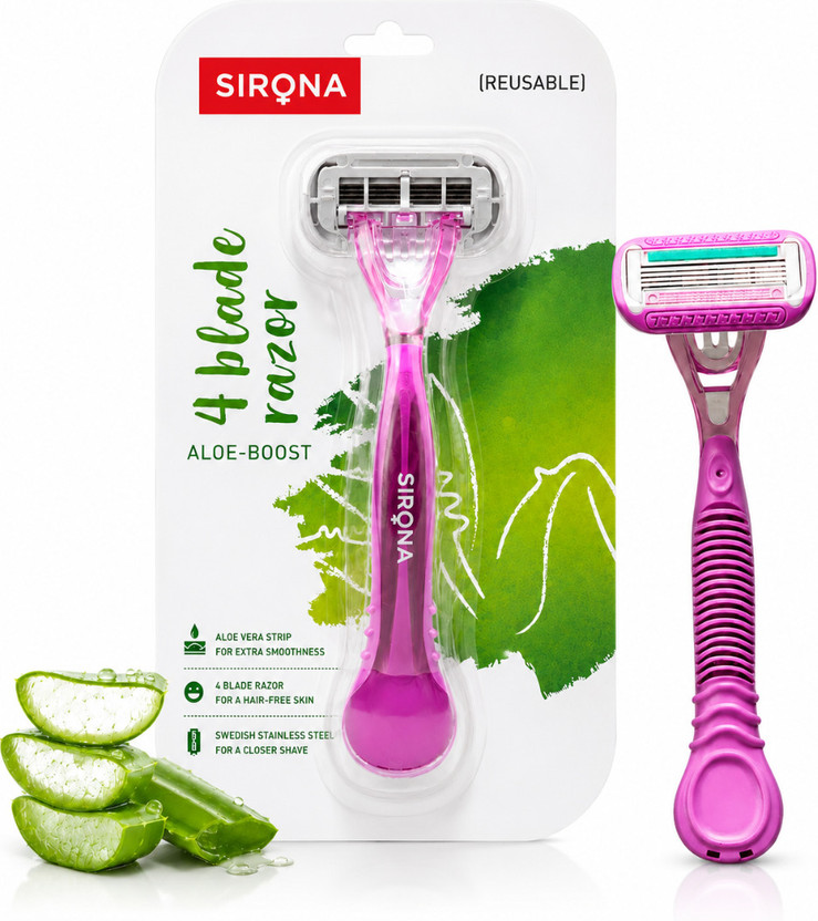 SIRONA Reusable 4 Blade Body Razor with Aloe Strip for Smooth