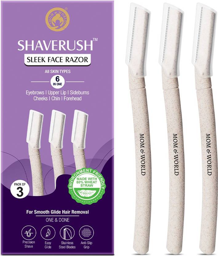 Mom & World ShaveRush Sleek Face Razor, 6 in One, Stainless Steel Blades, Women